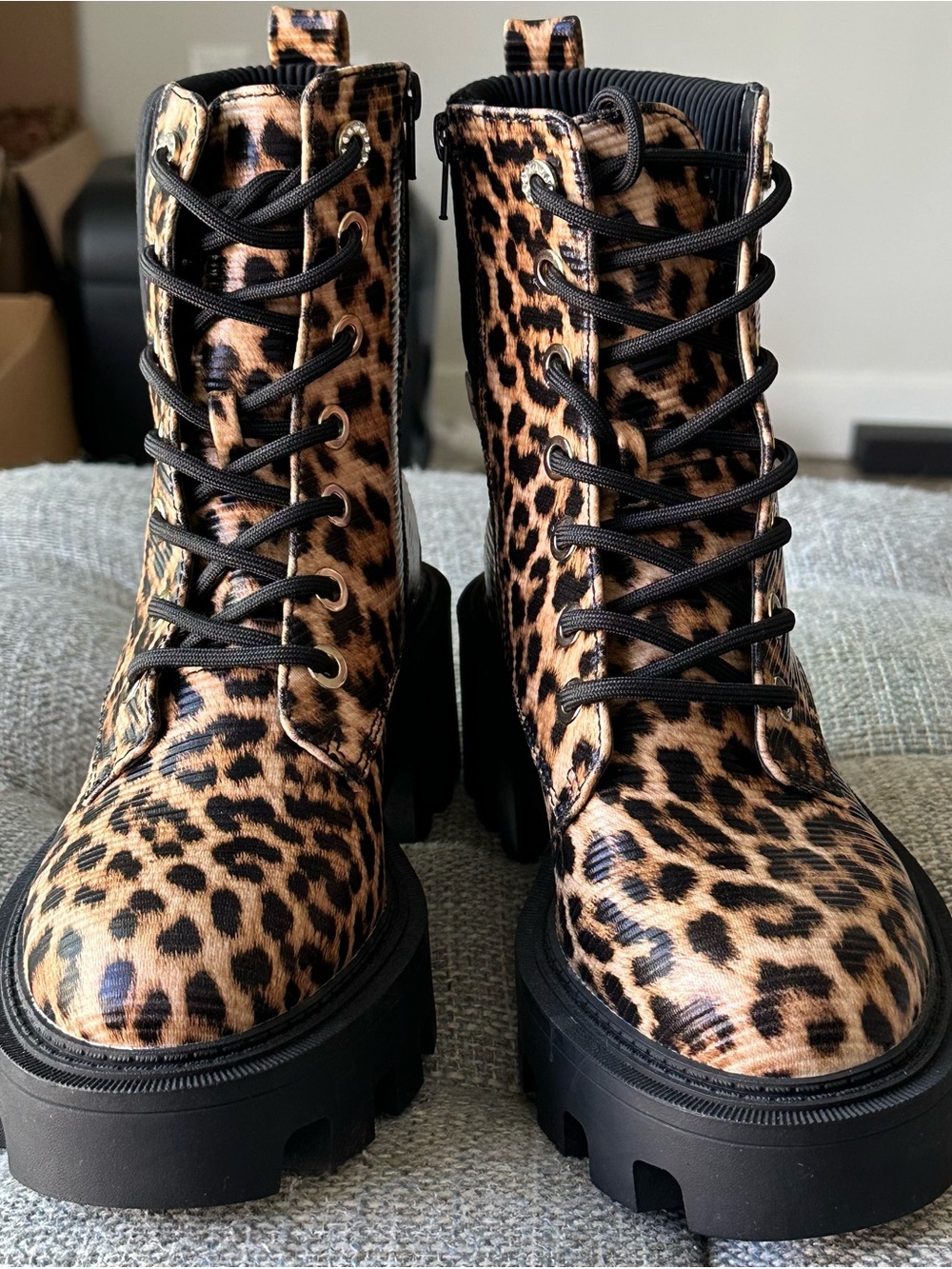 AZALEA WANG ESPECIAL LEOPARD LACE-UP PLATFORM COMBAT BOOTIES SZ 7.5 NEW - Picture 6 of 10